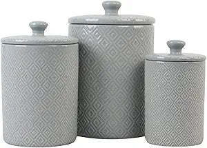 10 Strawberry Street Embossed Diamond Ceramic Kitchen Canister Set, Set of 3, Gray