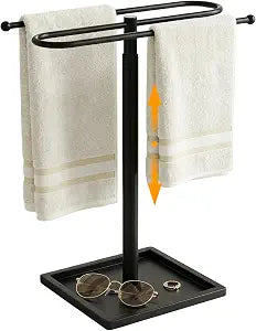 Adjustable Height Towel Holder Stand, S-Shape Hand Towel Holder for Bathroom, Countertop Hand Towel Stand with Bottom Storage, Bathroom Hand Towel Stand with Highly Stable