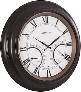 ANDY STAR 24 Inch Outdoor Clocks Waterproof,Large Outdoor Wall Clocks for Patio with Thermometer, Weatherproof Illuminated Clock Battery Operated with Thermometer&Hygrometer,Oil Rubbed Bronze Black