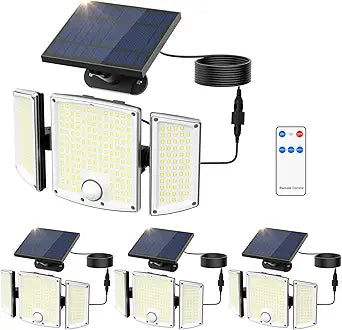 Onforu Solar Lights Outdoor, 3500LM 278 LEDs Split Motion Sensor Flood Lights with 16.4 ft Cable, 3 Modes, IP65 Waterproof Security Lights with Remote Control for Yard, Pathway, Pool, Garage, 4 Pack