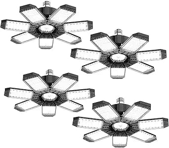 LED Garage Light 200W, 4 Pack 20000LM Super Bright Garage Lights Ceiling Led with 7 Adjustable Panels 6500K Led Shop Lighting Screw in E26/E27 Bulb Socket for Basement Barn Workshop