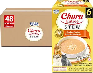 INABA Churu Entre Stew for Cats, High Protein & Moisture, Prebiotic Wet Cat Food, 1.76oz. per Serving, 48 Pouches, Chicken Recipe