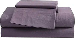 Eddie Bauer - Queen Sheet Set, Washed Percale Bedding Set with Deep Pockets, Super Soft, 100% Luxury Cotton with Smooth Percale Weave (Percale Purple, Queen)