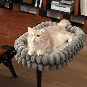 CHEERPALS Cat Desk Bed with Reversible Cushion, 90Foldable Cat Hammock for Desk Mounted Removable & Washable, Suitable for Medium-to-Large Cats and Puppy, Cloud Series(Grey, Medium)