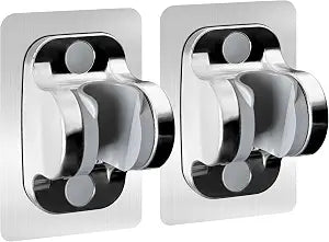 Wall Mount Strong Adhesive Shower Holder 2 Pack Large Self-Adhesive Shower Bracket for Handheld Shower Head for Bathroom (Silver)