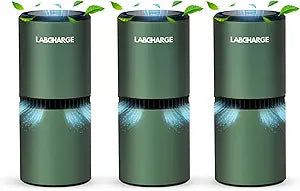 Lab Charge Small Ionic Air Purifier for Home & Bedroom Γ Silent HEPA Filter Γ Covers 250 Sq Ft - Free Cleaner for Pets, Hair, Smoke, Dust, Odors & Dander Γ Compact & Green Design - Pack of 3