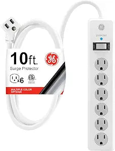 GE Surge Protector Power Strip, 10 Ft Extension Cord, 6 Outlet Extender