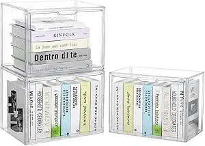 LXLXXL Cube Storage Organizer Acrylic Book Case Display Case Box Stackable Book Storage Containers With Magnetic Door Clear Plastic Portable Organizer For Living Room Bedroom 3 Pack