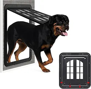 Large Dog Screen Door, 13 x 17 inches, Doggie Door for Screen Door, Magnetic Self-Closing Dog Cat Door with 4-Way Entry, Black (Large)