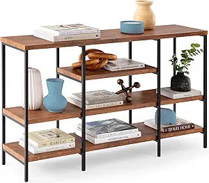 Best Choice Products Large Console Table, 4-Tier 55in Rustic, Industrial Sofa Table Storage for Living Room, Entryway, Foyer, Hallway w/EVA Non-Scratch Feet, Steel Frame - Brown