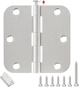 Door Hinges Brushed Nickel - 30 Pack 3.5 Inch Rounded with 5/8" Radius Satin Nickel Door Hinges for Interior and Exterior Doors - Heavy Duty 3 1/2" Silver Residential Door Hardware