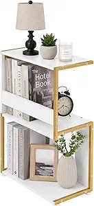 Narrow End Table for Small Spaces - Slim Side Table, S Shape Design Narrow End Tables Living Room,Skinny Bedroom Nightstand Thin Side Magazine Bookshelf (Champagne Gold)