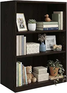 Wooden 3-Tier Bookshelf, Adjustable Open Storage Shelf Unit, 31.5" Tall BookcaseChocolate