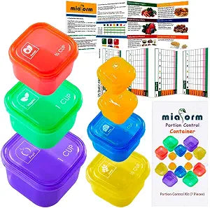 miaform Portion Control Container and Food Plan - 21 Day Portion Control Container Kit for Weight Loss - 21 Day Tally Chart with e-Book (7 Labeled Pcs)