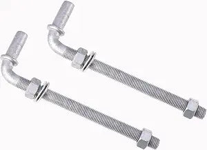 J-Bolt Post Hinge with 5/8" Hinge Pin Galvanized Post Gate Hinge for Chain Link Fence, Washers & Nuts Included (8" (2 Pcs))