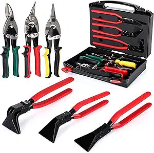 6-in-1 Sheet Metal Tools Set, 3 Hand Seamers Bending Pliers Kit(straight Jaw, 45, 90) and 3 Aviation Tin Snips Kit 10" (Straight Left and Right) with Storage Case for HVAC Roofing Duct Work