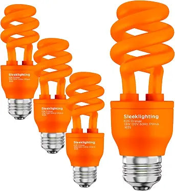 13 Watt Orange Spiral CFL Light Bulb - UL Approved- General Purpose Spiral CFL Orange Light Bulbs - 120 Volt, E26 Medium Base. (Pack of 4)