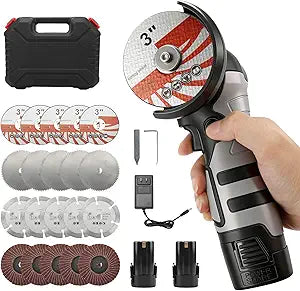 16.8V Mini Angle Grinder Cordless with 2 X 2Ah Battery, 15 Cutting Discs and 5 Grinding Wheel, 19500 RPM,  3 Inch, Cordless Angle Grinder Tool for Cutting, Polishing, Grinding and Derusting