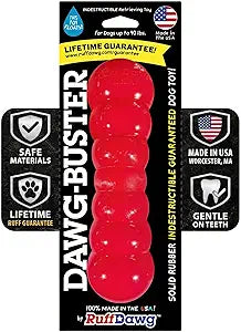 Ruff Dawg Indestructible Dawg-Buster Medium - 1pc Color Varies  Heavy-Duty Solid Rubber Dog Chew Stick for Dogs Under 40 lbs  Floats & Bounces  Made in USA