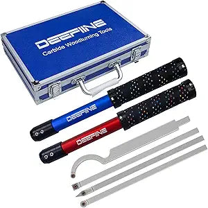 Carbide Tipped Wood Lathe Turning Tools Set, Lathe Rougher Finisher Swan Neck Hollowing Tools and Interchangeable 19.5"Soft Grip Handle with Diamond Round Square Carbide Inserts(RedBlue)