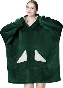 Touchat Wearable Blanket Hoodie, Oversized Sherpa Fleece Sweatshirt Blanket with Giant Hood Pocket and Sleeves for Adult, Warm & Cozy Blanket Gifts for Women (Forest Green)