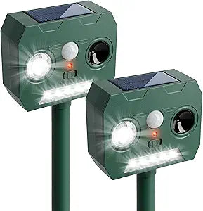 Cat Repellent Outdoor Solar Animal Repeller Motion Activated Deer Repellent Device Humane Dog Racoon Squirrel Deterrent for Garden Yard Farm Waterproof (2, Green)