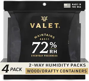 Valet 72% Two-Way Humidity Packs 4-Pack (60g) for Wood and Airtight Storage