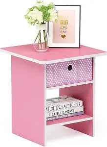 Furinno Dario End Table / Side Table / Night Stand / Bedside Table with Bin Drawer, 1-Pack, Pink/Light Pink