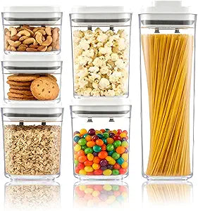 UFORU Pop Top Food Storage Container Set | 6Pcs Airtight Cereal Storage Organizer Canisters with Pop Lids, BPA-Free, Vacuum Seal & One-button Opening, Stackable Pantry Containers for Dry Food Storage