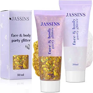 2Pcs Body Glitter, 100ml Gold and White Face Makeup Gel Glitter