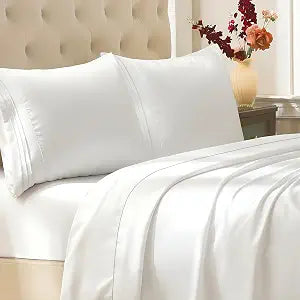 SheRest King Size Bed Sheet Set 4 Piece - 16 Inch Extra Deep Pocket, Double Brushed Microfiber, Soft & Dry Touch, Stay in Place, Wrinkle Free, Stain & Fade Resistant Bedding - White