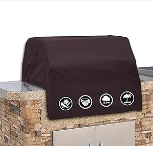 Covers & All Built-in Grill Cover for Outdoor Grill  Heavy Duty 18 oz Waterproof Built-in BBQ Grill Cover, PVC-Coated Polyester with Elastic Hem for Snug Fit (36 x 26 x 24 inches, Coffee)