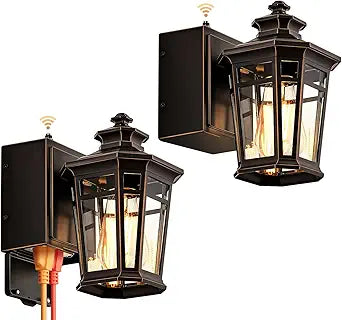 Gleamz 2-Pack ORB Dusk to Dawn Outdoor Lighting with GFCI Outlet, Outside Wall Lights with Gold Trim, Aluminum Exterior Lighting Fixtures Wall Mount, Waterproof Modern Exterior Coach Light Fixtures