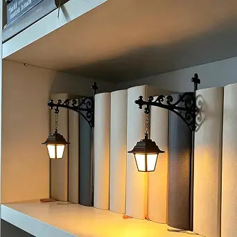Library Lantern Book Nook Decor, Vintage Bookshelf Light (2 Pack)