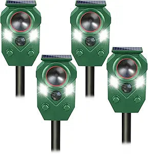 Solar Ultrasonic Animal Repellent,Cat Dog Repellent Outdoor,Solar Animal Repeller with Motion Sensor,Waterproof Rabbit Repeller with Flahing Light for Yard Skunks,Raccoon Birds Squirrels Deer-4 Pack