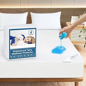 4 Pack Queen Mattress Protector Waterproof Cover Absorbent Fitted Sheet up - 18'' Deep Pocket Mattress Cover Queen Size Bed Sheets, Terry Machine Wash