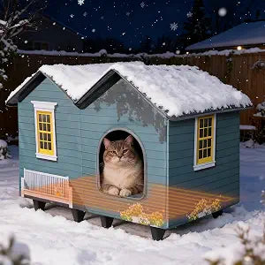 Heated Cat Houses for Indoor/Outdoor Cats with Elevated Heated Cat Bed Waterproof Providing Safe Feral Cats, Easy to Assemble