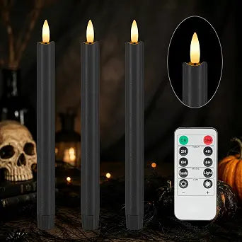 Black Flameless Taper Candles with Remote, Halloween Candles Decor