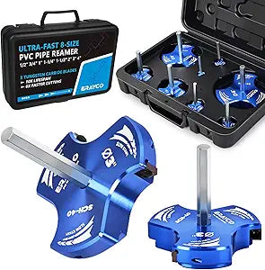 ERAYCO 8 PCS Triple Blade PVC Pipe Reamer Kit, Plastic Pipe Fitting Reamer Tool for Plumbing, 3 Blades PVC Fitting Saver for SCH40, ABS, CPVC Pipe,(1/2", 3/4", 1", 1-1/4", 1-1/2", 2", 3", 4")