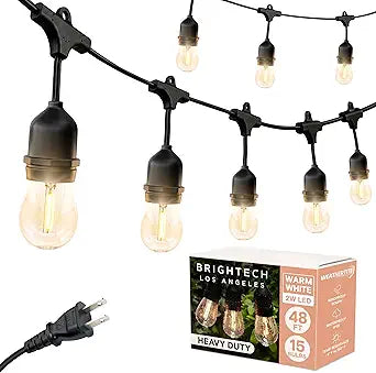 Brightech Ambience Pro - Waterproof LED Outdoor String Lights - 15 Hanging, Dimmable 2W Vintage Edison Bulbs - 48 Ft Commercial Grade Patio Lights Create Cafe Ambience in Your Backyard