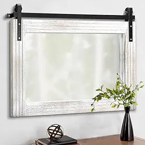 AAZZKANG Large Barn Door Mirror with Wood Framed Rectangle Mirrors for Wall Bathroom Vanity Mirror Decorative for Bedroom Farmhouse Entryway Horizontal 18"x26"