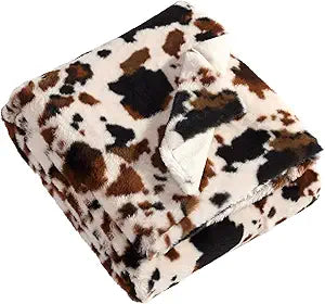 Wrangler - Blanket, Super Soft & Reversible Faux Fur Bedding, Yellowstone Inspired Throw Blanket for Couch or Bed (Spotted Cow Print Brown, 50" x 70")