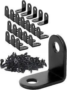 0.75x0.75 Inch Corner Brace L Bracket  Black Steel, Pack of 20 with Screws Included, Heavy Duty 2-Hole Design, Rust-Resistant Angle Bracket for Wood, Furniture, Shelves.