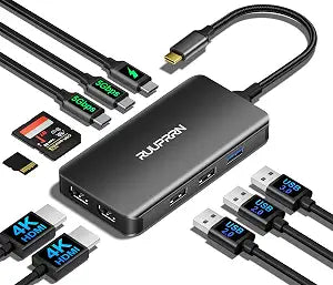 10 in 1 Laptop Docking Station Dual Monitor for Laptop, 4K USB C Hub Dock