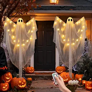 Hanging Ghost Halloween Decorations 2 Pack, 51 Inch Remote Lighted Ghosts