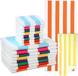 Xinnun 16 Pack Beach Towels Set Microfiber Bath Towel Set 55''x28'' Oversized and 30''x14'' Quick Dry Pool Towels Highly Absorbent Swim Blanket for Adult Women Men for Sports Gym Camping Travel