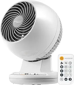 IRIS USA WOOZOO Desk Fan with Remote, Oscillating Table Air Circulator, 3 Speeds, 74ft Max Air Distance, Adjustable Tilt, Quiet Motor, Small Fan for Bedroom, Office, Dorm, White