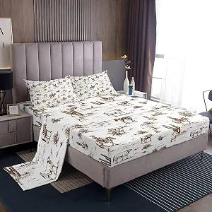 Western Cowboy Bed Sheet Set for Kids,Rustic Farmhouse Animals Style Sheets Set,Southwest Desert Cactus Home Decor Sheet Sets with Deep Pocket,Top Flat Sheet,Twin Size