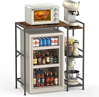 HAITRAL Mini Fridge Stand with Storage,Small Refrigerator Cabinet with Adjustable Shelves,Microwave Stand,Coffee Bar,Wine Rack,Bakers Rack Storage Organizer for Dorm Kitchen Apartment Office,Brown