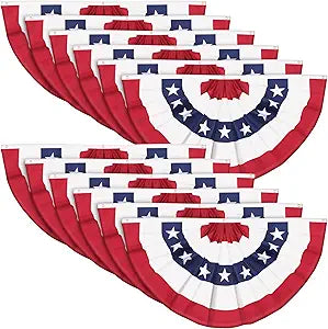 Tegeme 3 x 6 ft American Flag Patriotic Bunting Outdoor 250th Anniversary Pleated Fan Flag 4th of July Decoration Half Fan Bunting Flags with Canvas Header Metal Grommets for Yard Decor (12 Pcs)